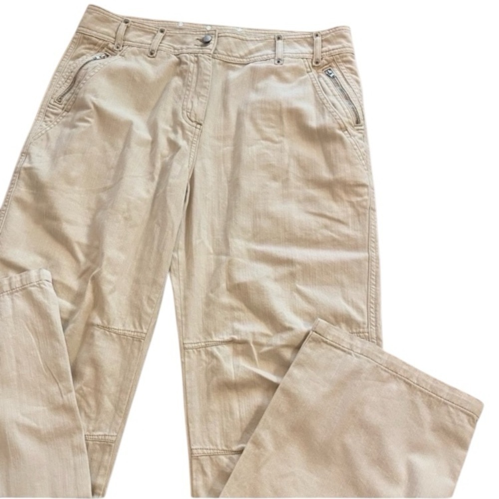 Top Shop Women’s Casual Cream Lose Fit Cotton Pockets Pants New Size 34